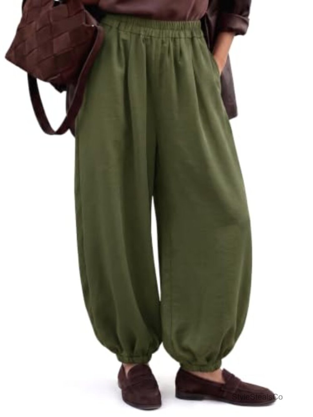 Satin Balloon Barrel Pants Baggy Harem Trousers with Pockets
